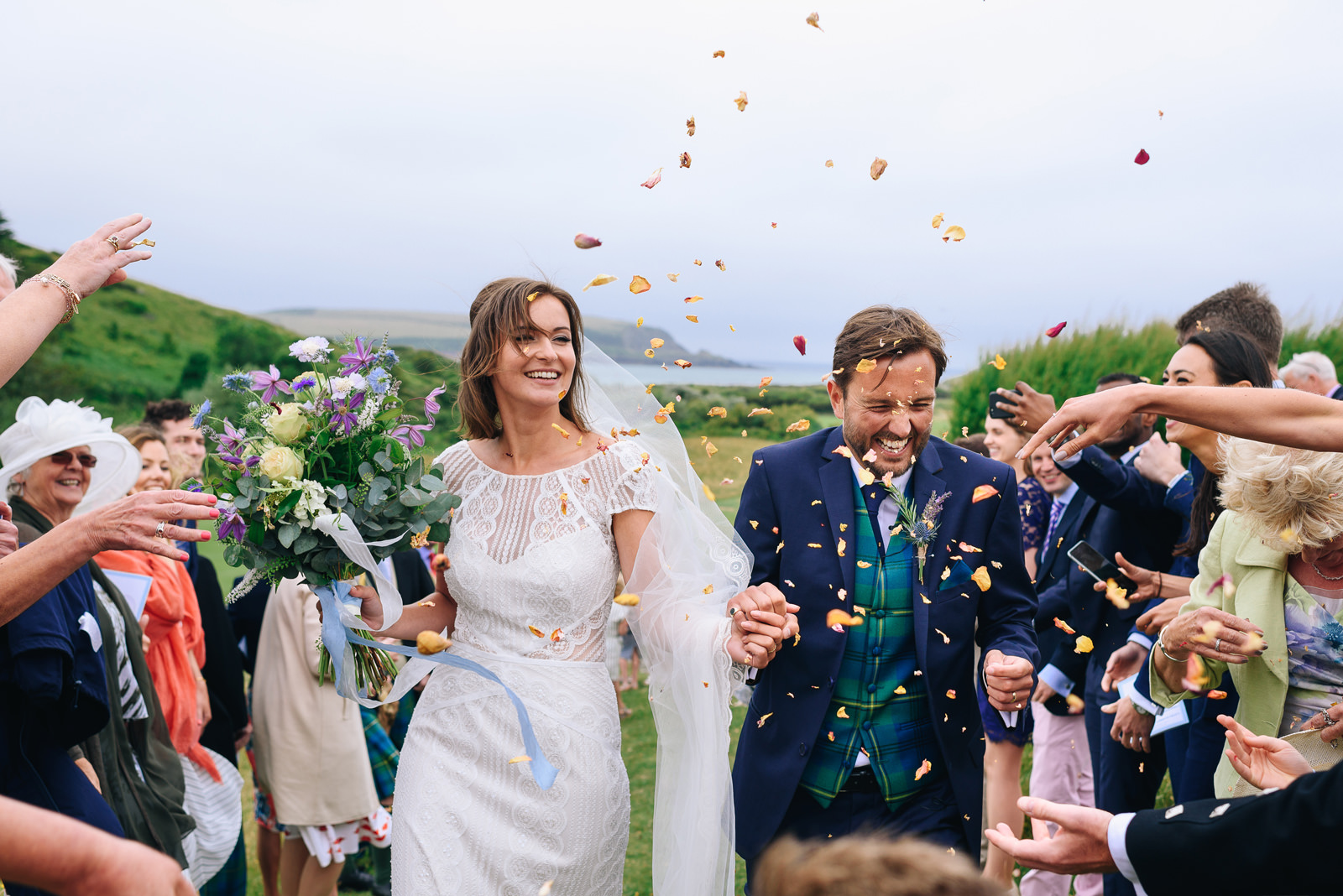 Confetti overlooking the sea at Roscarrock Farm Wedding in Cornwall