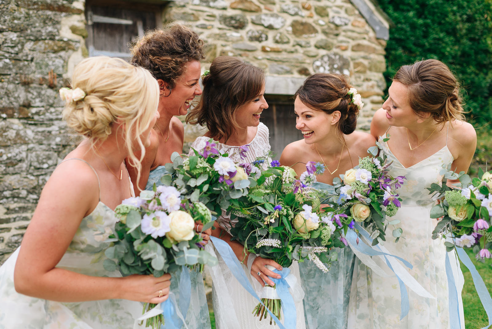 Bridal Party wearing Watters Dresses at Roscarrock Farm Wedding Photos Cornwall