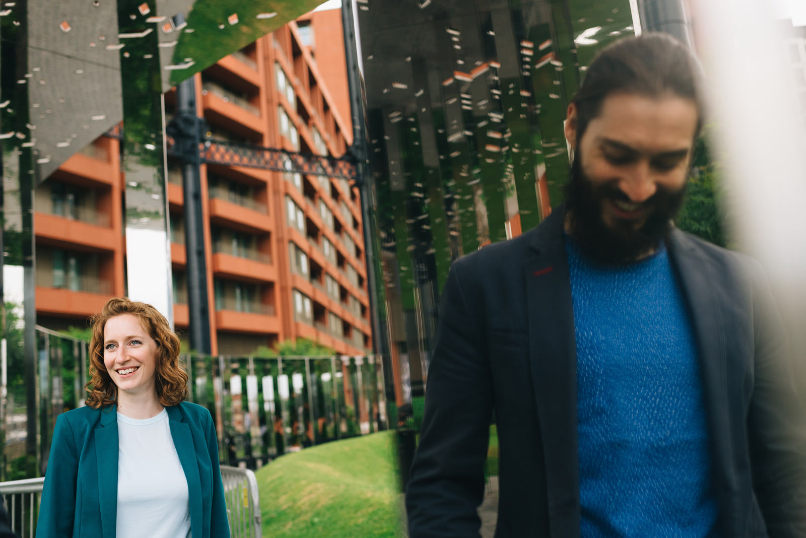 Couple creatively framed in reflection