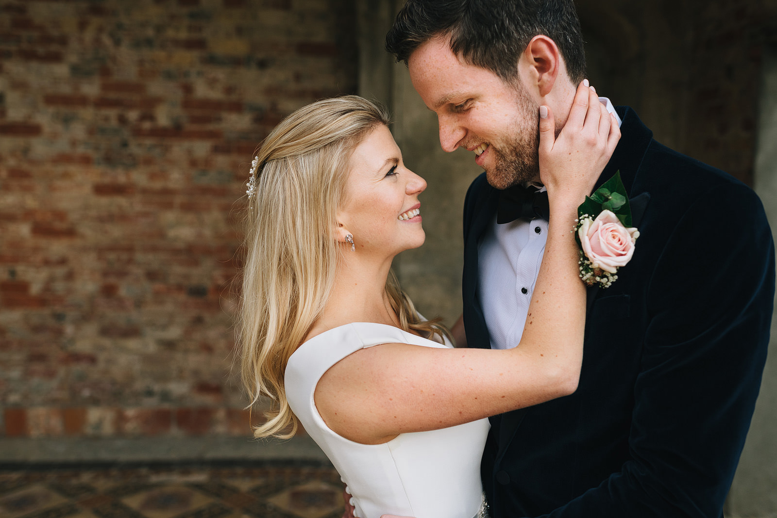 Wedding portrait in the orangery at Ettington Park wedding venue