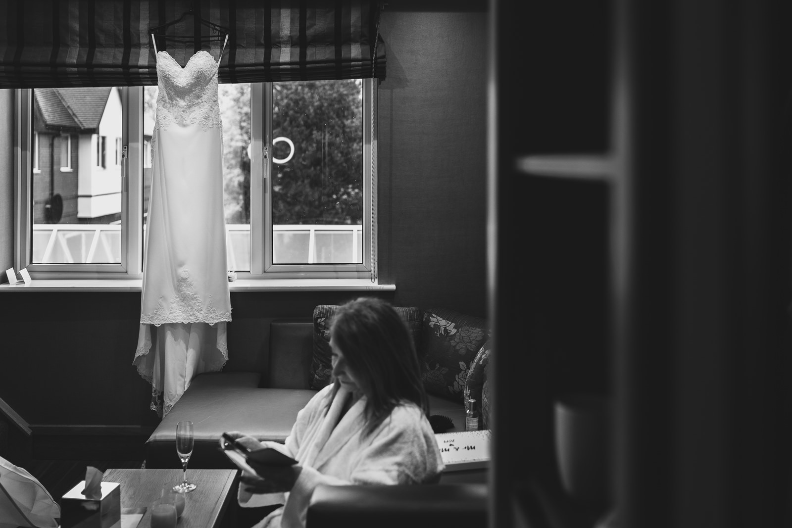 Wedding Dress hanging up in the window