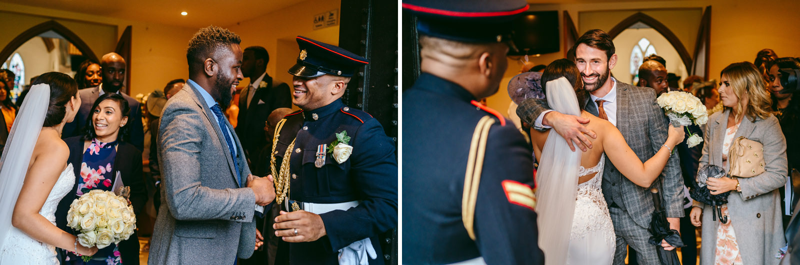 The couple receive congratulations from guests